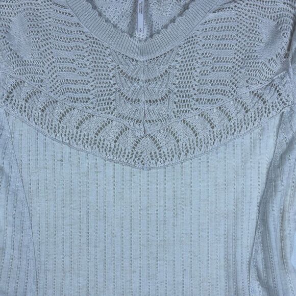 Free People Beige Linen Blend Long Sleeve Colette Knit Pullover Sweater Small - Picture 3 of 8
